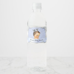 Little Royal Prince Baby Boy Diamonds Blue Water Bottle Label