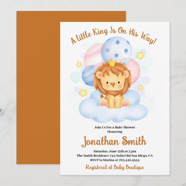 little Safari Lion Watercolor Baby Shower Invitati Invitation (Front/Back)
