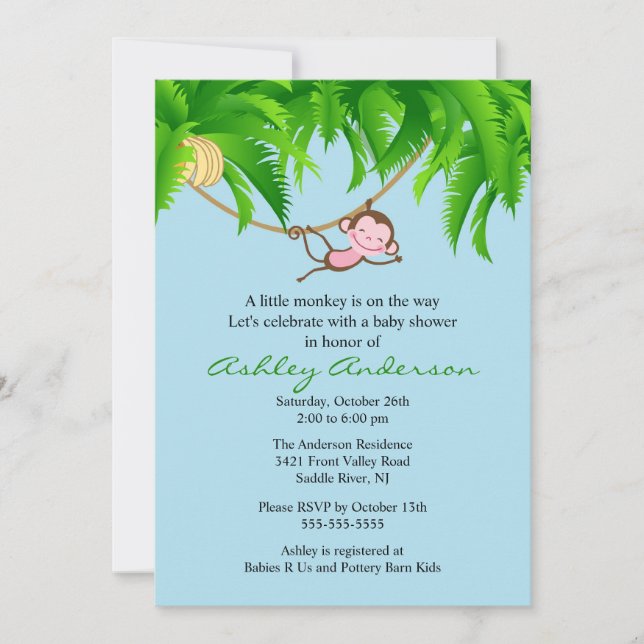 Little Safari Monkey Baby Shower Invitation (Front)