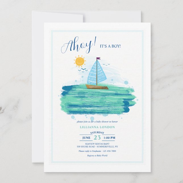 Little Sailboat Baby Shower Invitation (Front)