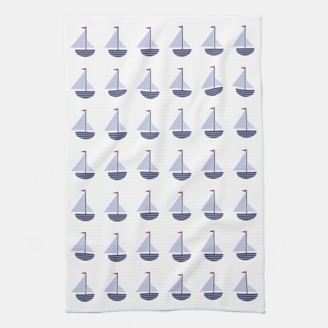little sailboat NAUTICAL KITCHEN navy Kitchen Towel (Vertical)