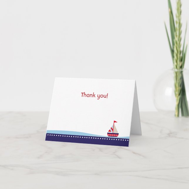 Little sailboat Navy Folded Thank you note Card (Front)