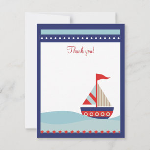 Little Sailboat Navy Naut 4x5 Flat Thank you note Card