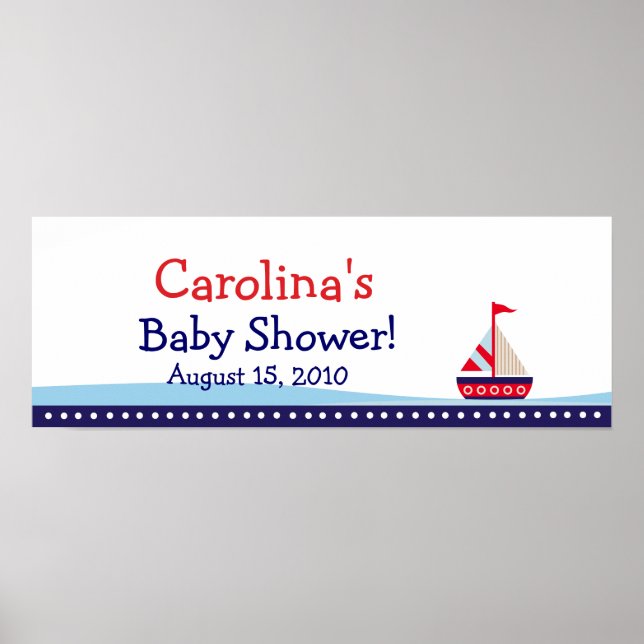Little Sailboat Personalized Baby Shower Banner Poster (Front)