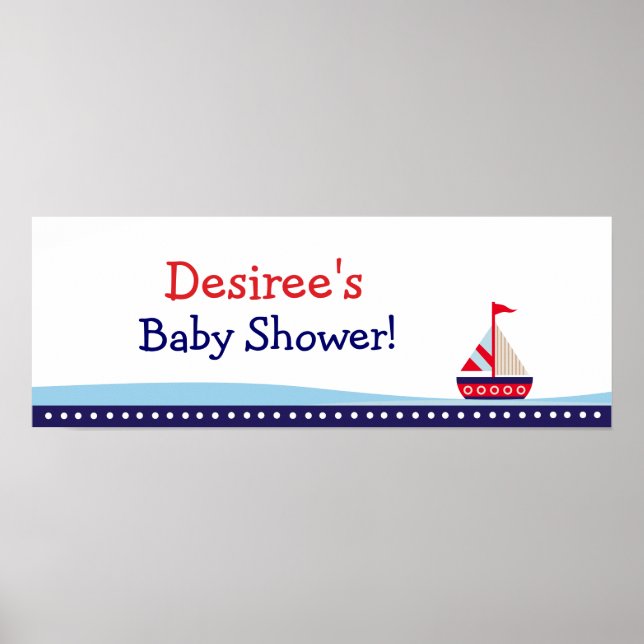 Little Sailboat Personalized Baby Shower Banner Poster (Front)