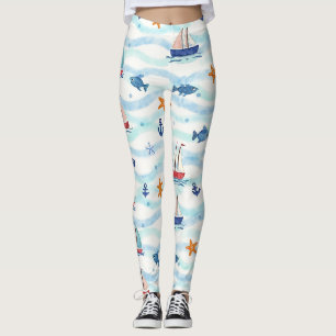 Little Sailboats Fish Anchors Starfish Camo Leggings
