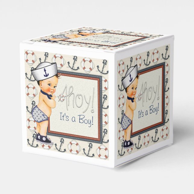 Little Sailor Nautical Baby Boy Shower Favor Box (Front Side)