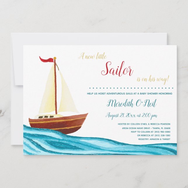 Little Sailor Nautical Baby Shower  Invitation (Front)