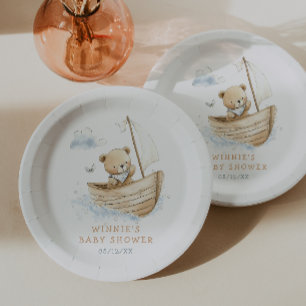 Little Sailor Teddy Bear Baby Shower Paper Plate
