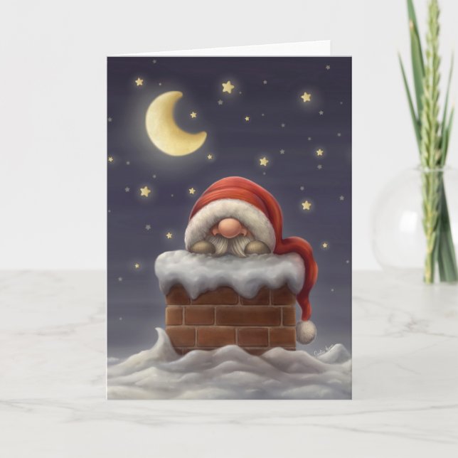 Little Santa in a chimney Holiday Card (Front)