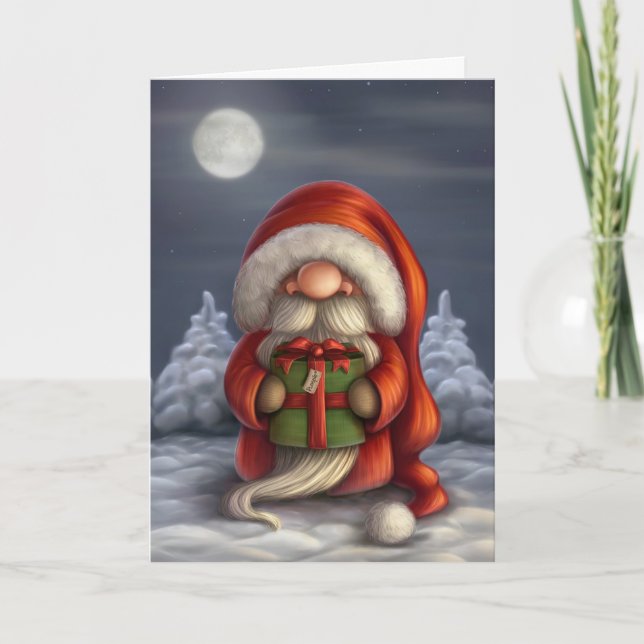 Little Santa with a gift Holiday Card (Front)