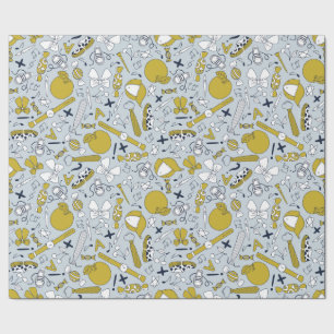 Little School Things Scattered on Light Blue Wrapping Paper