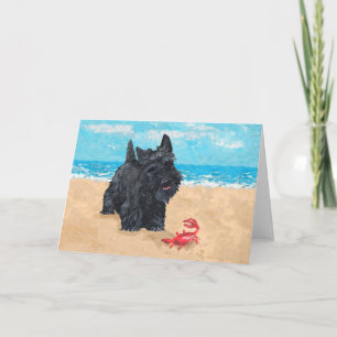 Little Scottie Finds a Crab at the Beach Card