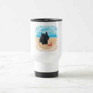 Little Scottie Finds a Crab at the Beach Travel Mug