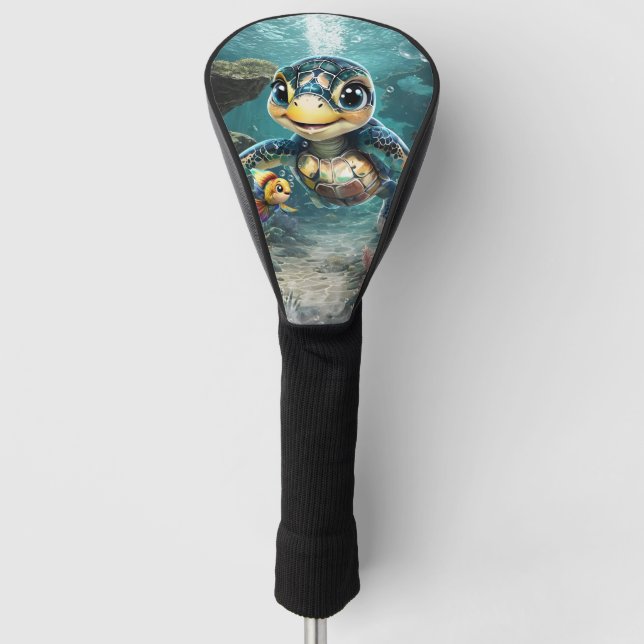 Little sea turtle exploring with her friend. golf head cover (Front)