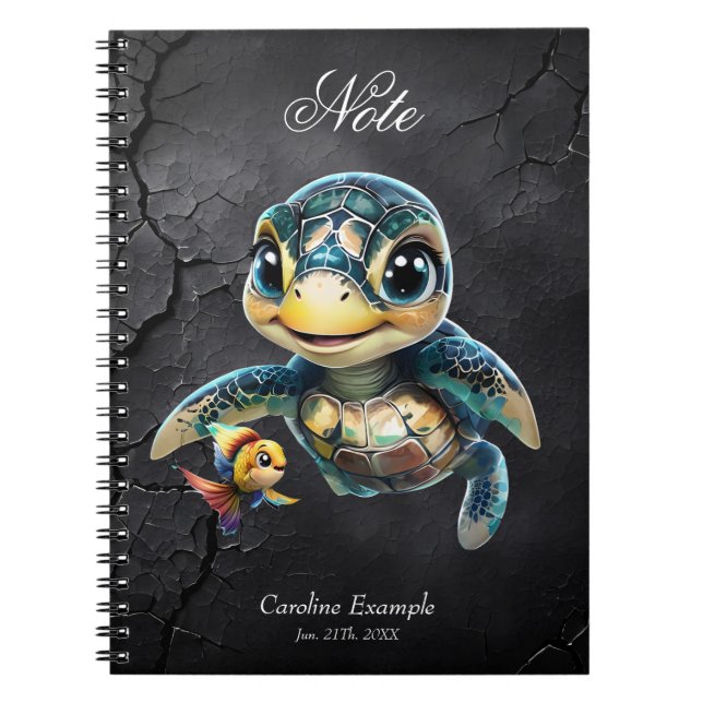 Little sea turtle exploring with her friend.  notebook (Front)