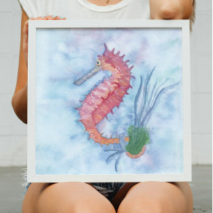 Little Seahorse Watercolor Poster