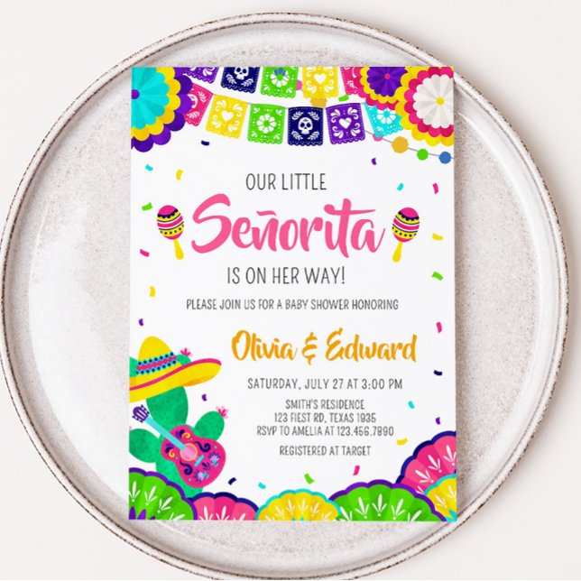 Little Senorita Fiesta Baby Shower  Invitation (Mexican Baby Shower Invitation)