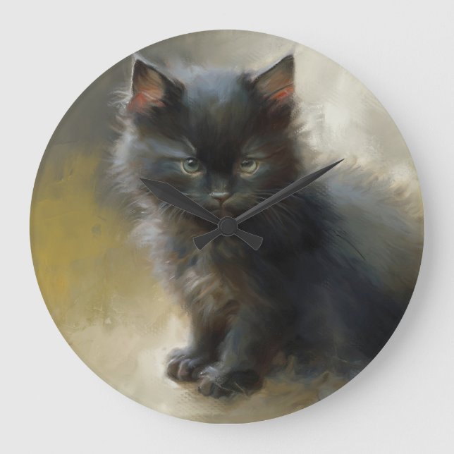 Little Shadow Black Kitten Large Clock (Front)