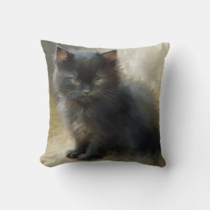 Little Shadow Black Kitten Throw Pillow