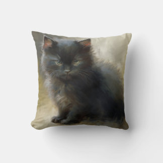 Little Shadow Black Kitten Throw Pillow