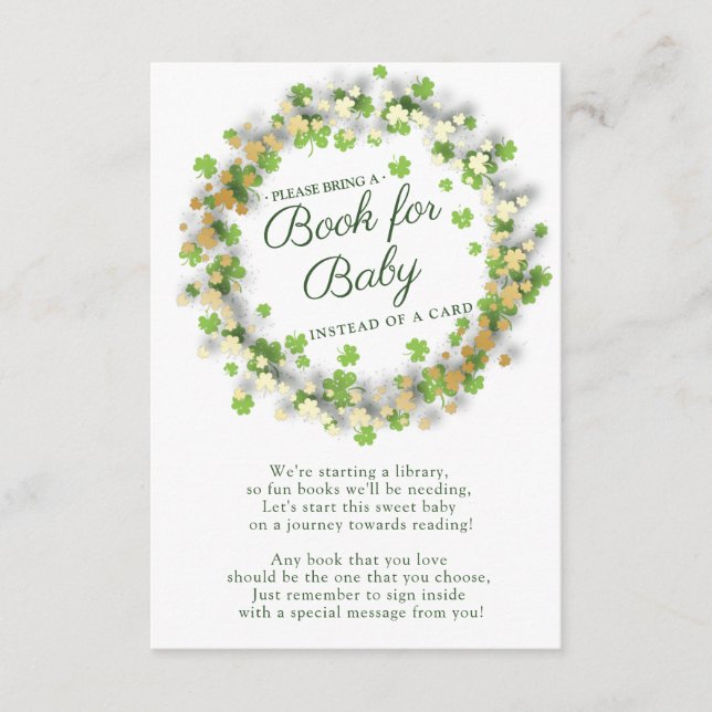 Little Shamrock Baby Shower Book for Baby Card (Front)