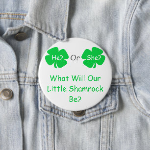 Little Shamrock Gender Reveal 4 Inch Round Button