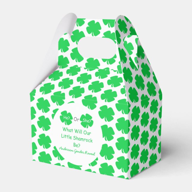 Little Shamrock Gender Reveal Favor Box (Front Side)