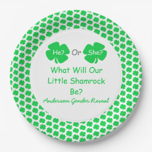 Little Shamrock Gender Reveal Paper Plate