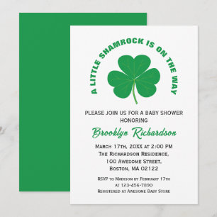 Little Shamrock Irish White And Green Baby Shower Invitation