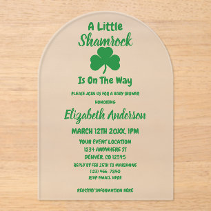 Little Shamrock St Patrick's Day Baby Shower Acrylic Invitations