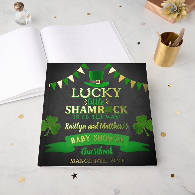Little Shamrock St. Patrick's Day Baby Shower Guest Book (Front Open)