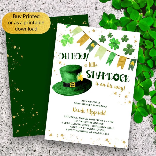 Little Shamrock St Patricks Day Oh Boy Baby Shower Invitation (Boy Baby Shower St Patricks Themed Invitation)