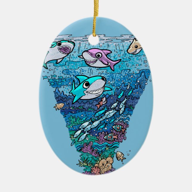 Little Shark Doodle Ceramic Ornament (Front)