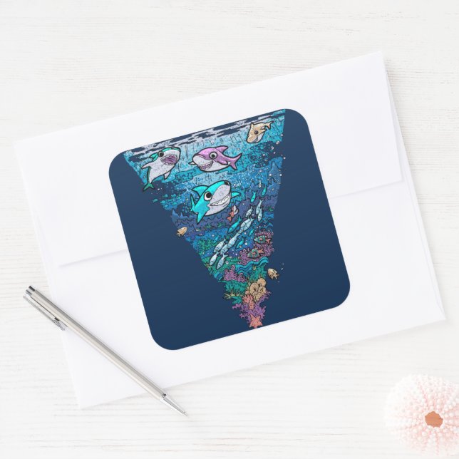Little Shark Doodle Square Sticker (Envelope)