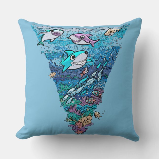 Little Shark Doodle Throw Pillow (Front)