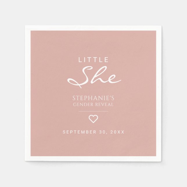 Little She Heart Dusty Rose Gender Reveal   Napkin (Front)