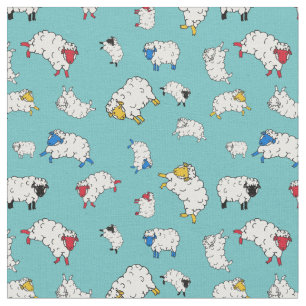 Little sheep, cute sheep different colours - blue fabric
