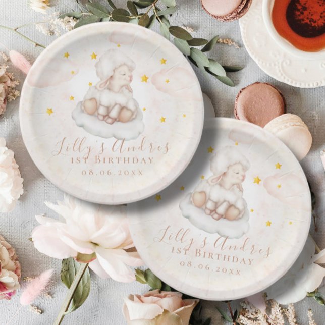 Little Sheep Lamb Dreamy stars Baby Birthday Paper Plate (Creator Uploaded)