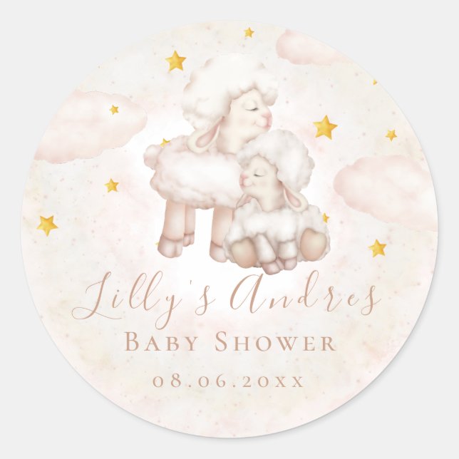 Little Sheep Lamb Dreamy stars Baby Shower Classic Round Sticker (Front)