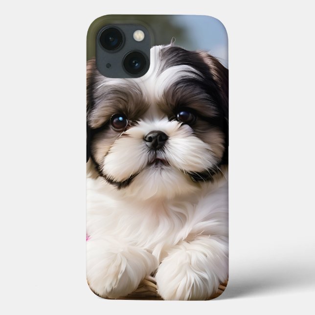 Little Shih Tzu Puppy Basket Flowers Case-Mate iPhone Case (Back)