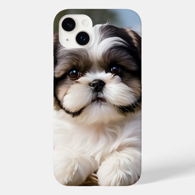 Little Shih Tzu Puppy Basket Flowers Case-Mate iPhone Case (Back)