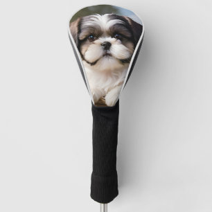 Little Shih Tzu Puppy Basket Flowers Golf Head Cover