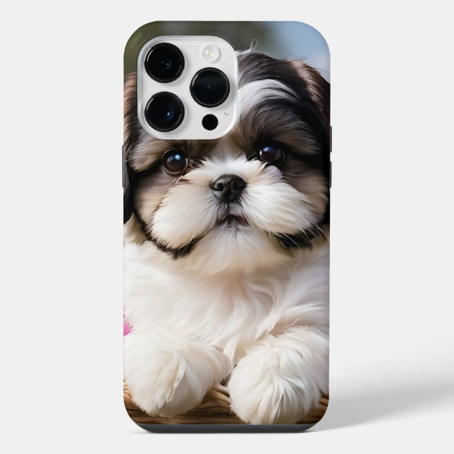 Little Shih Tzu Puppy Basket Flowers iPhone Case (Back)