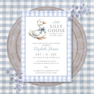 Little Silly Goose Blue Boy Baby Shower  Invitation