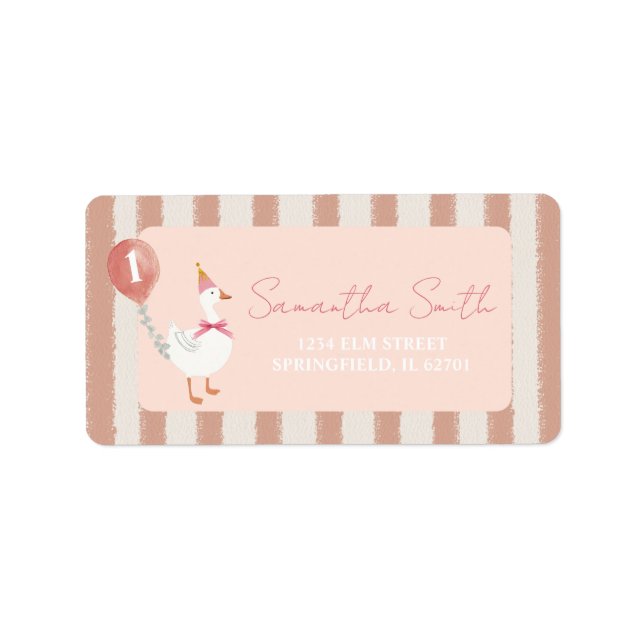 Little Silly Goose Pink Balloon Birthday Address Label (Front)