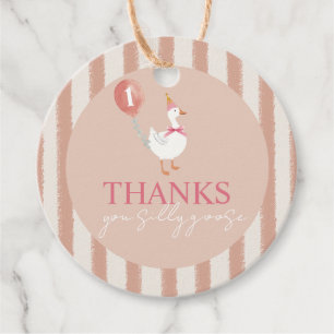Little Silly Goose Pink Balloon Girl 1st Birthday Favour Tags