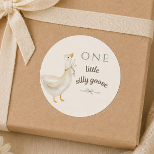 Little Silly Goose Sage Green Birthday Party Classic Round Sticker