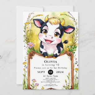 Little Simple Cow Birthday Invitation