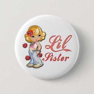 LIttle Sister and Flowers 2 Inch Round Button